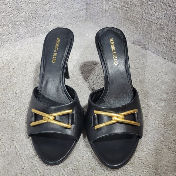 Veronica Beard Mirren Women's Size 6 US Black Leather Chain Stiletto Mule Sandal - Picture 2 of 8